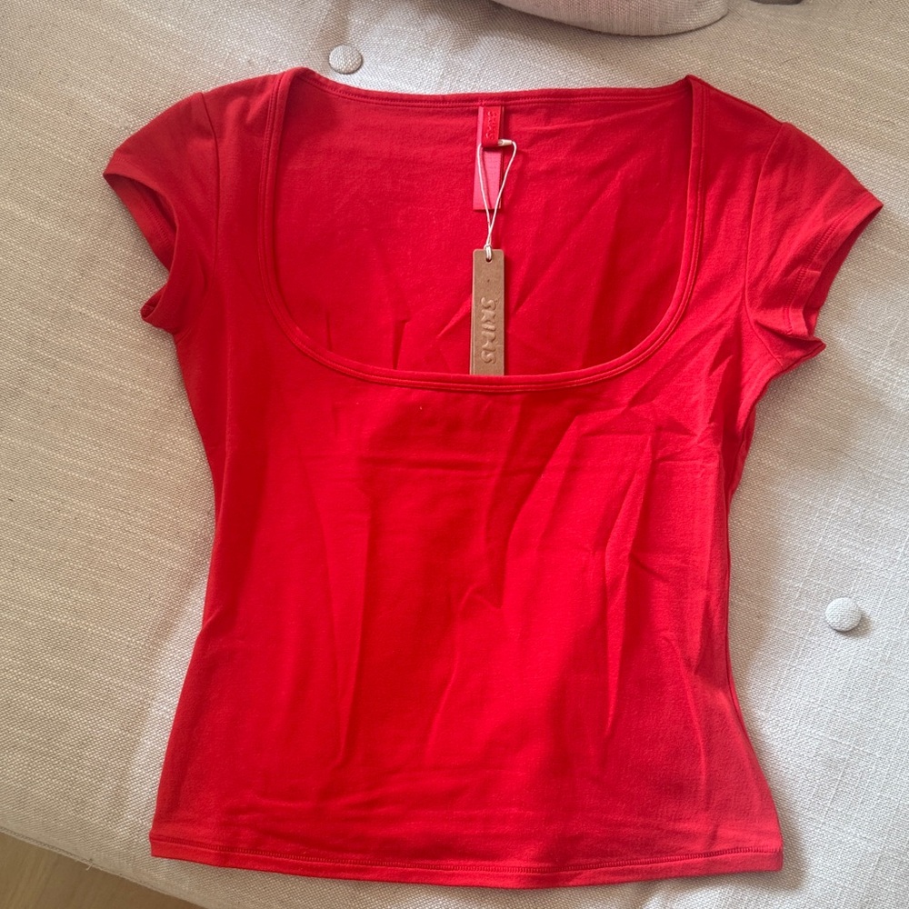 SKIMS Red Short Sleeve Tee